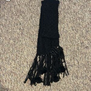 Elegant Black Knit Scarf with Fringe